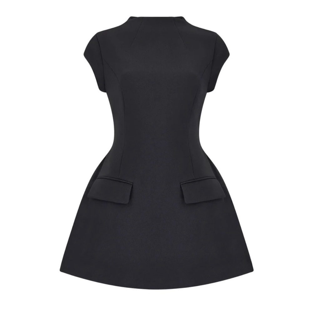Cap Sleeve Elegant A Line Mini Dress in Black - Picture 4 of 7
